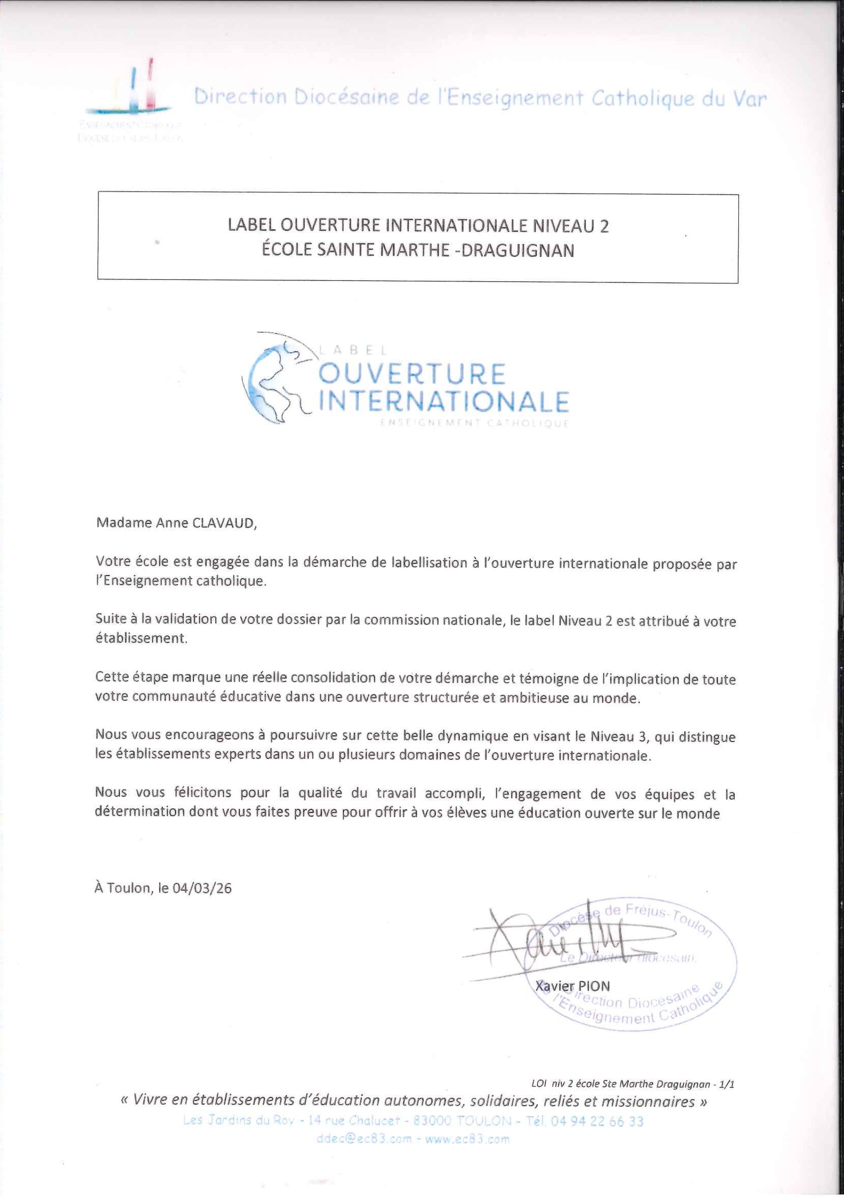 label Niveau 2 ouverture à l'international